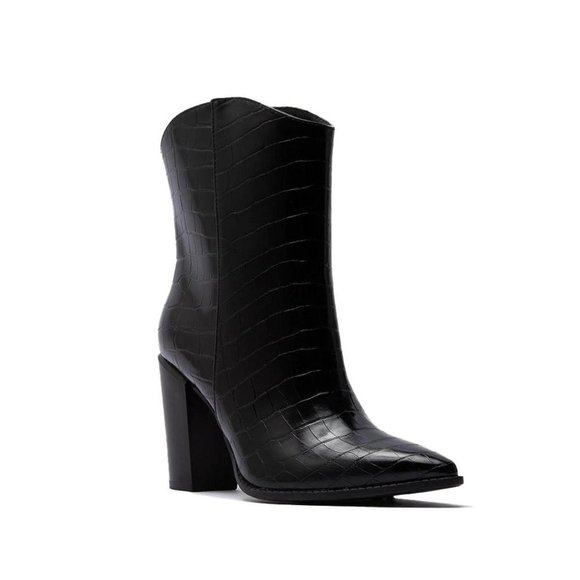⚡FINAL SALE! Black Crocodile Vegan Leather Cowboy Boots - Picture 2 of 6